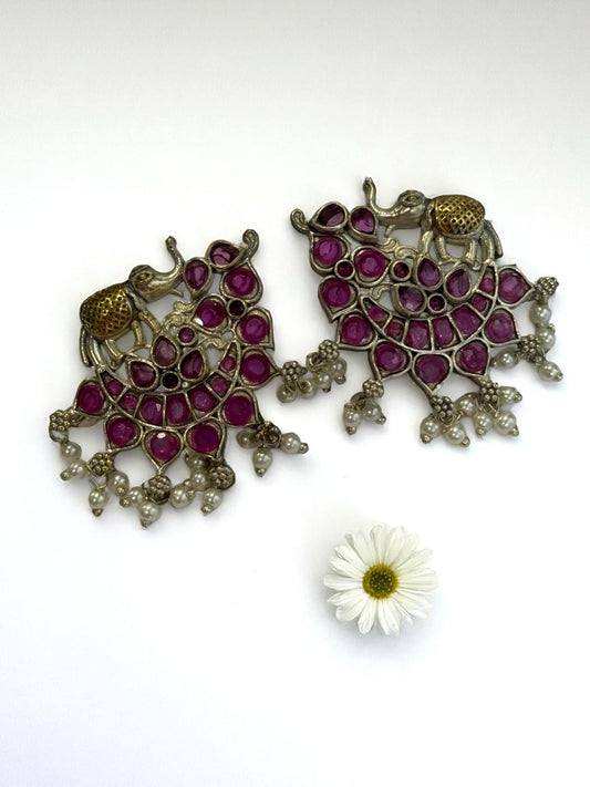 PINK STONE MRIDULA GERMAN SILVER EARRINGS