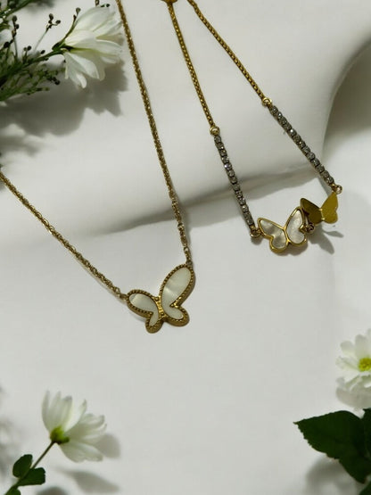 WHITE BUTTERFLY EVERETTY NECKLACE AND BRACELET (COMBO)