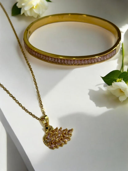 PINK DIAMOND SWAN ENNEY NECKLACE AND BRACELET (COMBO)