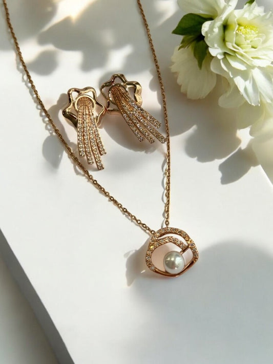 PEARL DIAMOND TANYA NACKLACE AND EARRING (COMBO)