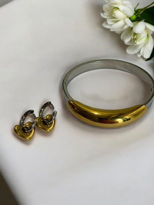 GOLD AND SILVER DEVON  BRACELET AND EARRINGS (COMBO)
