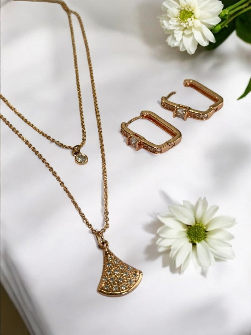 ROSE GOLD DIAMOND TWO LAYER MEHAR NECKALCE AND EARRINGS (COMBO)