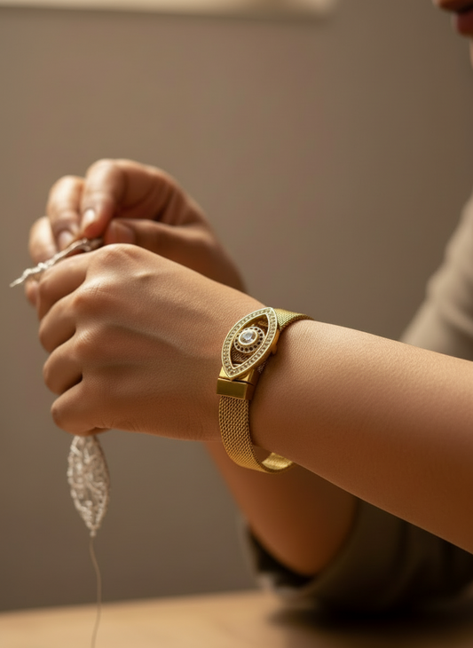GOLDEN DIAMOND EVIL EYE UPASANA BELT BRACELET