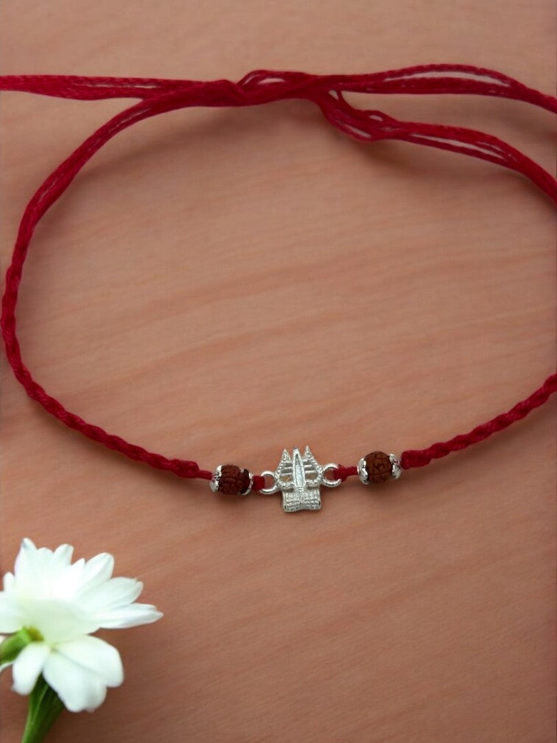 TRISHUL DAMRU TWISHA PURE SILVER RAKHI