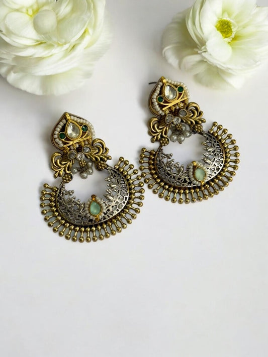 MULTI STONE PEARL AYAANA GERMAN SILVER EARRINGS