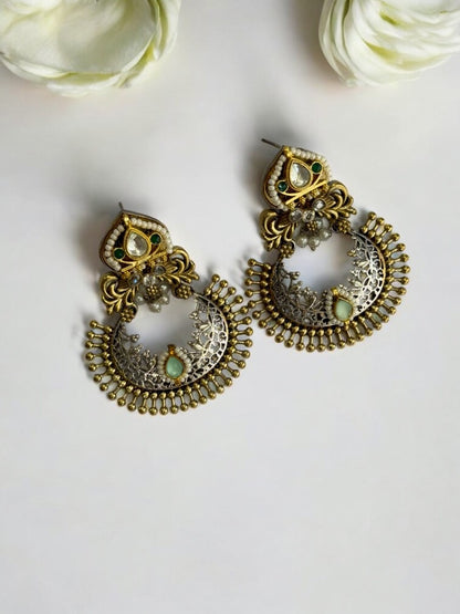 MULTI STONE PEARL AYAANA GERMAN SILVER EARRINGS