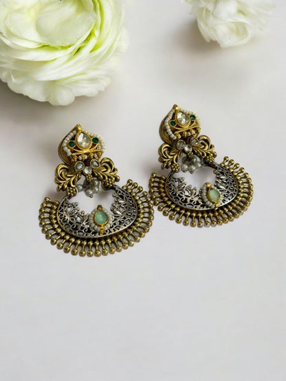MULTI STONE PEARL AYAANA GERMAN SILVER EARRINGS