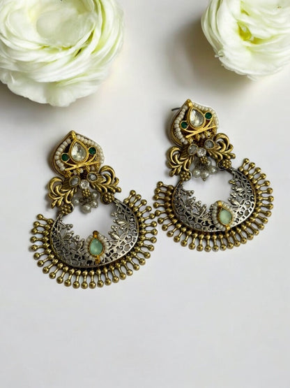 MULTI STONE PEARL AYAANA GERMAN SILVER EARRINGS