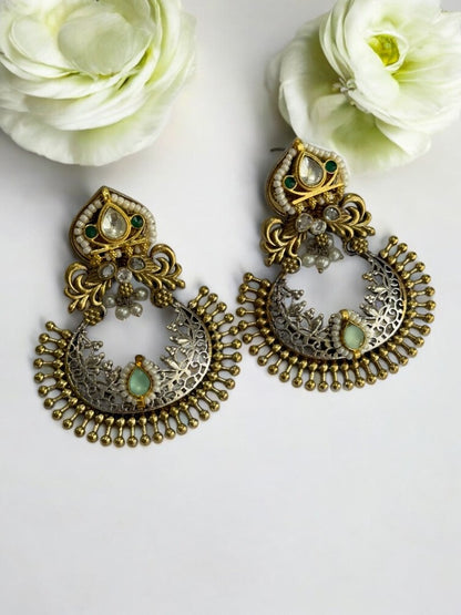 MULTI STONE PEARL AYAANA GERMAN SILVER EARRINGS