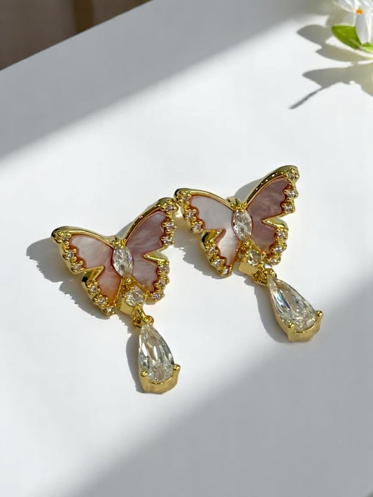 PINK RESIN BUTTERFLY JEFRREY EARRINGS