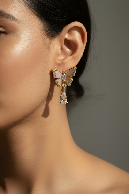 PINK RESIN BUTTERFLY JEFRREY EARRINGS