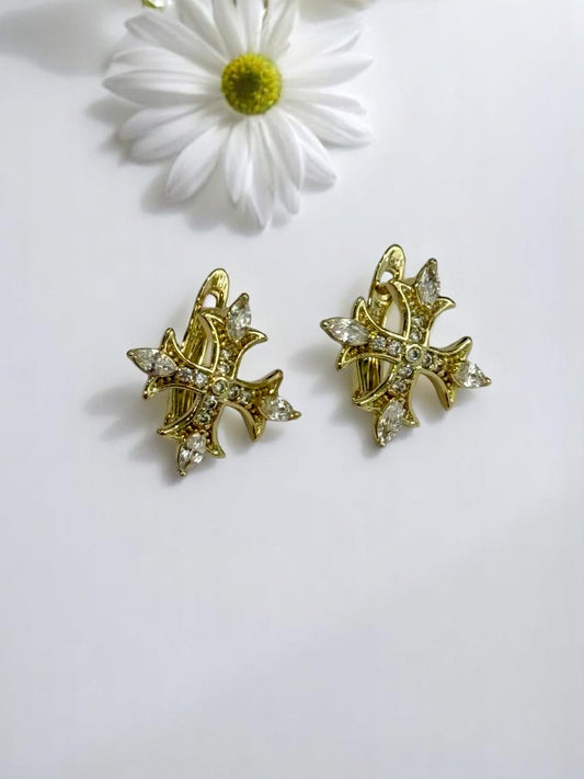 GOLDEN DIAMOND CROSS PATRICK EARRINGS