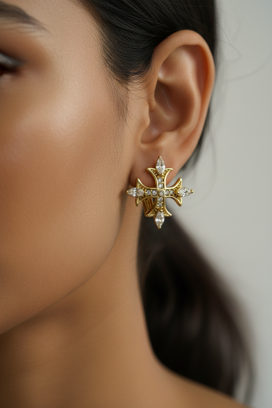 GOLDEN DIAMOND CROSS PATRICK EARRINGS