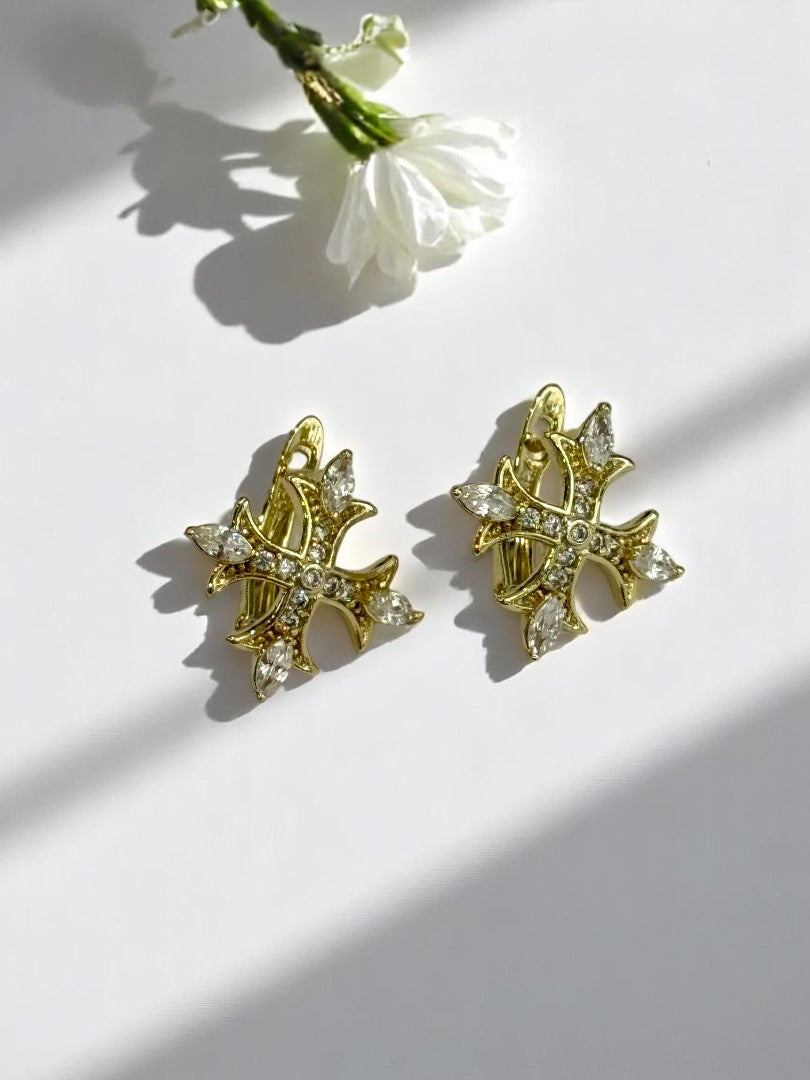 GOLDEN DIAMOND CROSS PATRICK EARRINGS