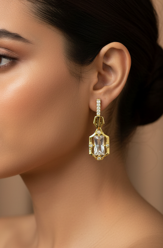 GOLDEN RECTANGULAR DIAMOND COLE EARRINGS