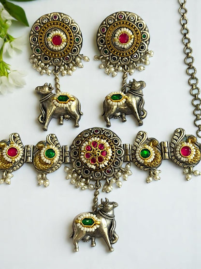 MULTI VAAROHI GERMAN SILVER JEWELLERY SET
