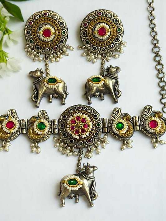 MULTI VAAROHI GERMAN SILVER JEWELLERY SET