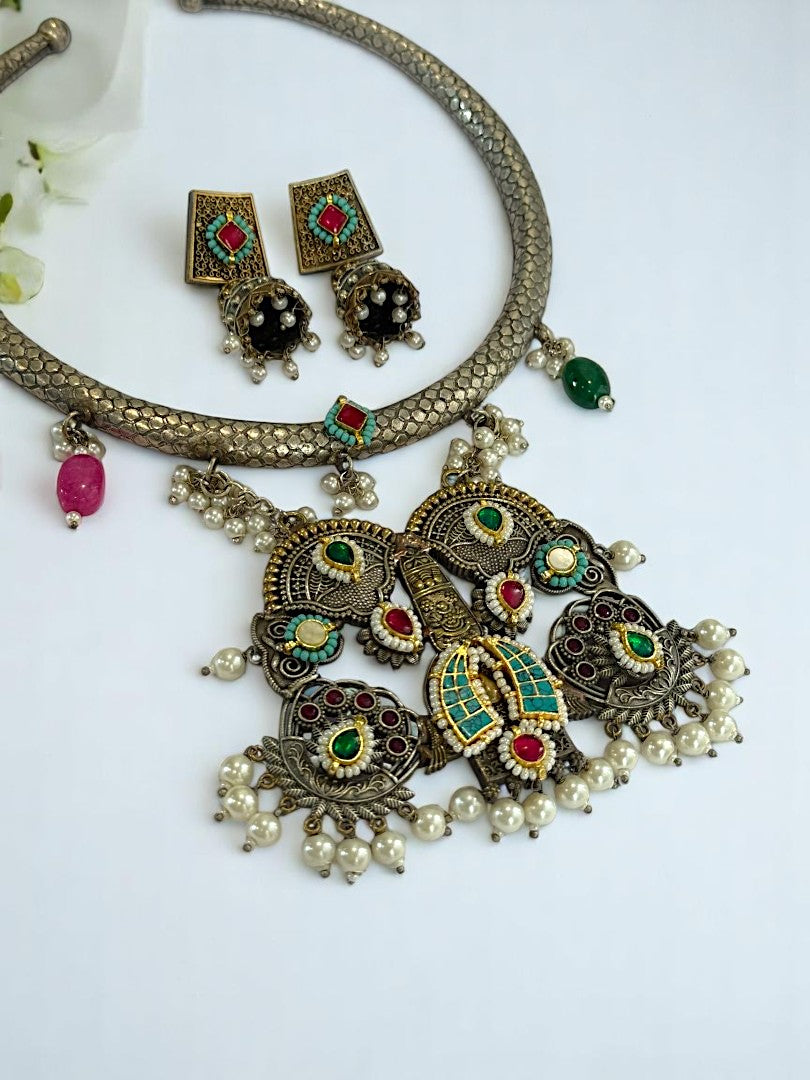 GOLDEN HASLI DHARITHRI GERMAN SILVER JEWELLERY SET