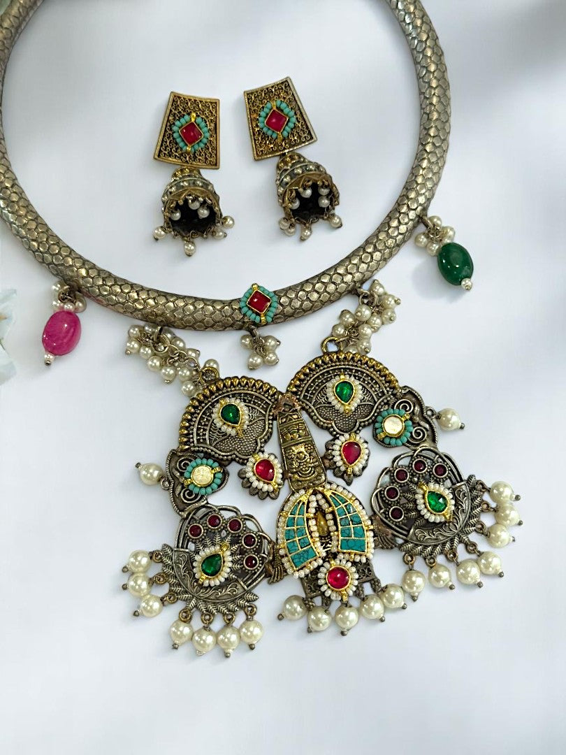 GOLDEN HASLI DHARITHRI GERMAN SILVER JEWELLERY SET