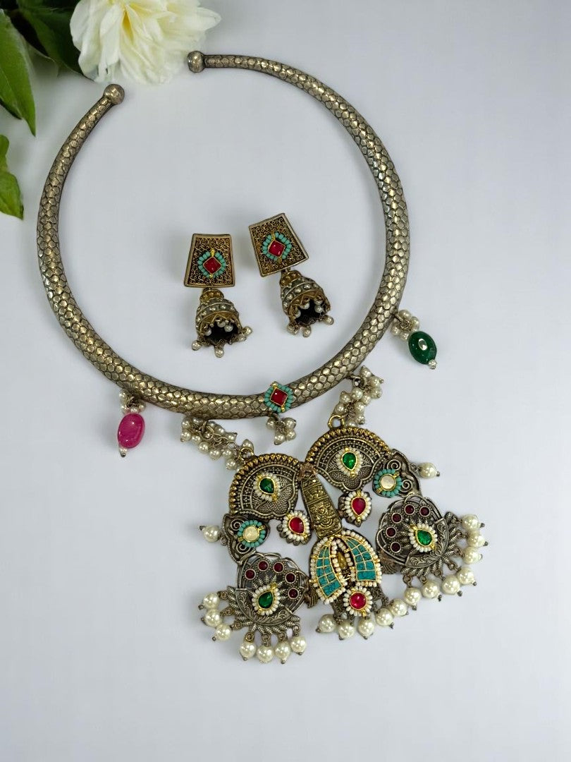 GOLDEN HASLI DHARITHRI GERMAN SILVER JEWELLERY SET