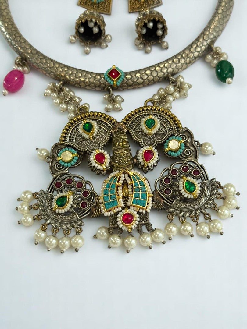 GOLDEN HASLI DHARITHRI GERMAN SILVER JEWELLERY SET