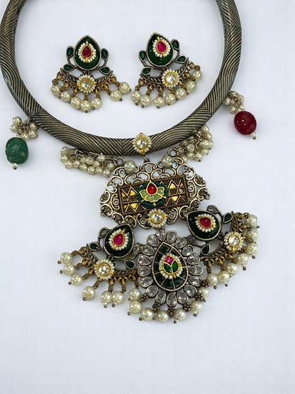GREEN HASLI AANANDHI GERMAN SILVER JEWELLERY SET