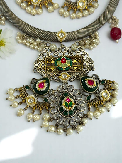 GREEN HASLI AANANDHI GERMAN SILVER JEWELLERY SET