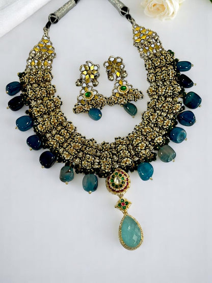 REFLECTION OF BLUE GUNJIKAA GERMAN SILVER JEWELLERY SET