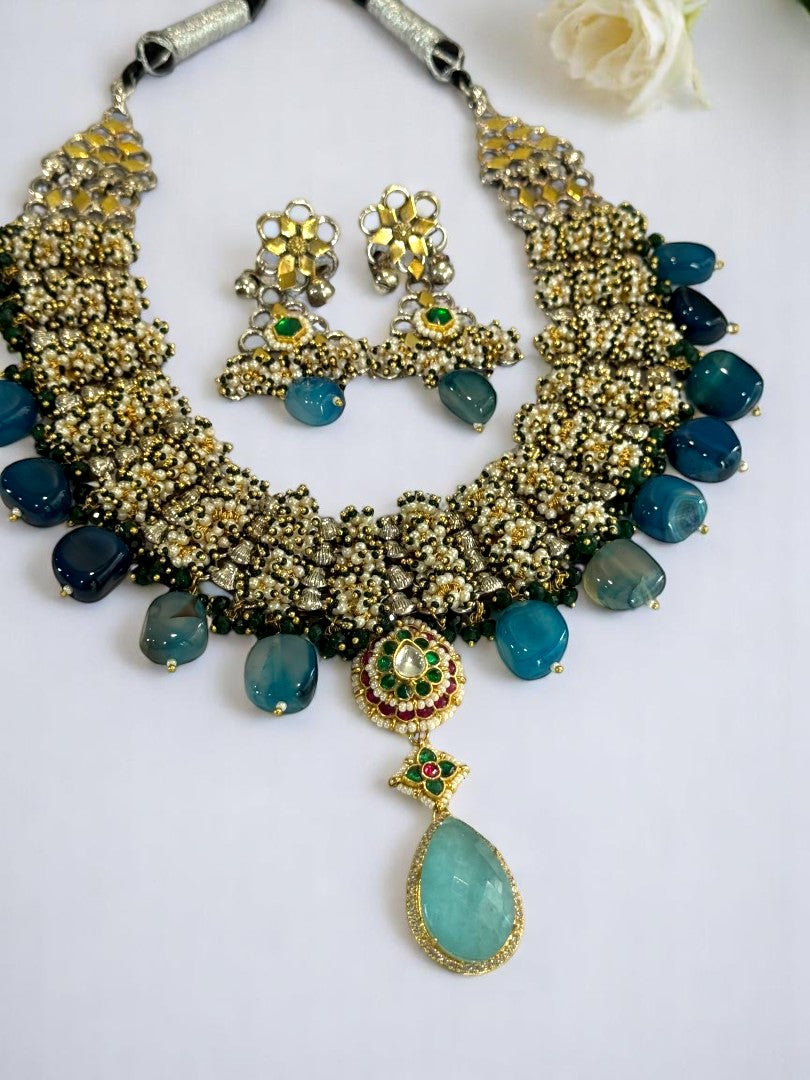 REFLECTION OF BLUE GUNJIKAA GERMAN SILVER JEWELLERY SET
