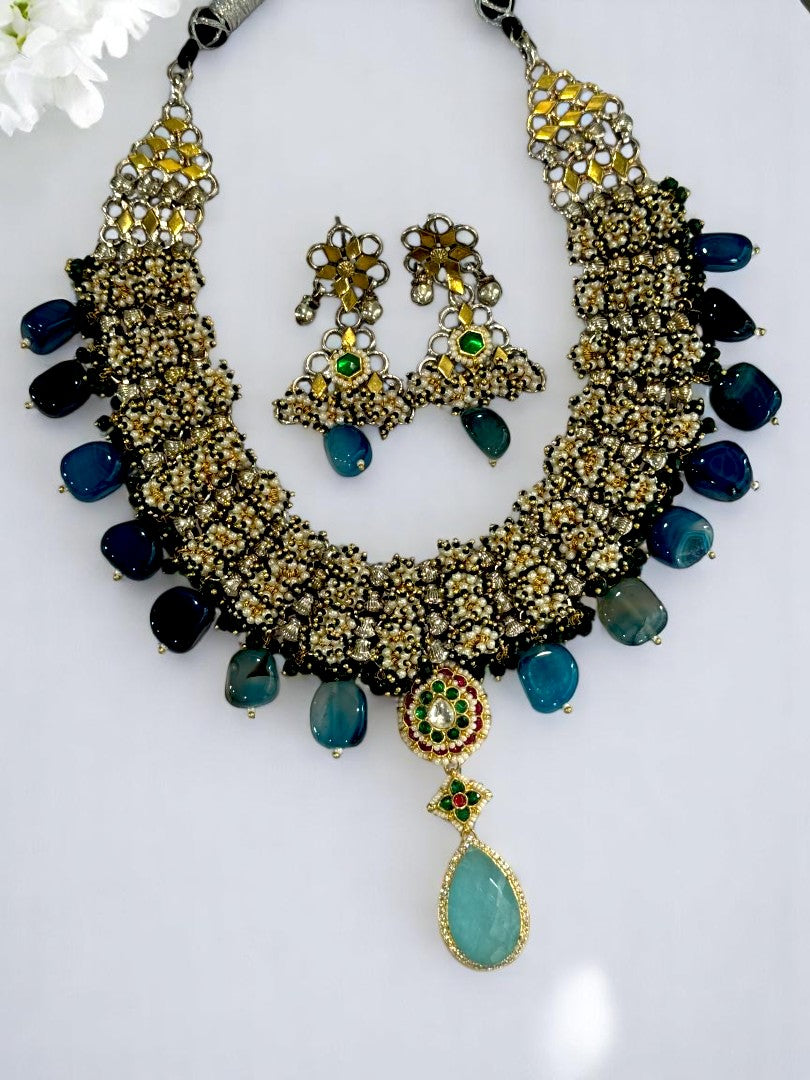 REFLECTION OF BLUE GUNJIKAA GERMAN SILVER JEWELLERY SET