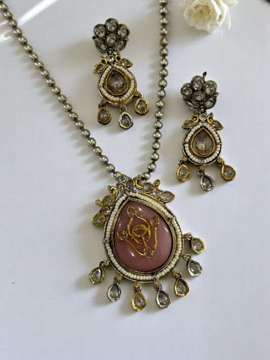 PINK HARINIE GERMAN SILVER JEWELLERY SET