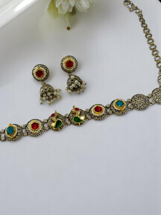 RUBY HIYAA GERMAN SILVER JEWELLERY SET