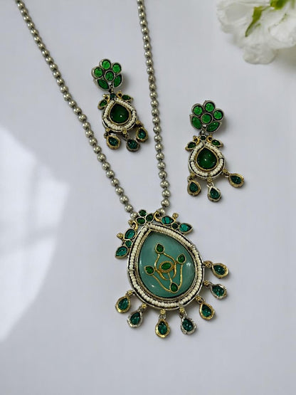 SEA GREEN HARINIE GERMAN SILVER JEWELLERY SET