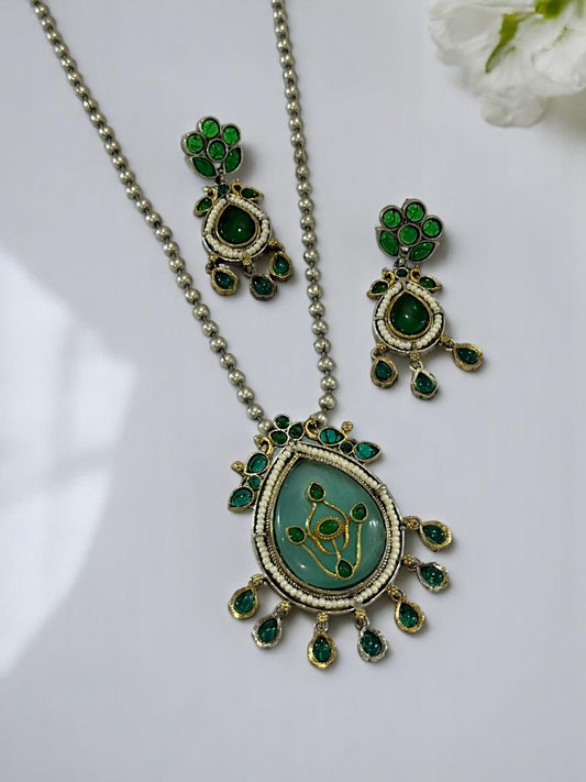 SEA GREEN HARINIE GERMAN SILVER JEWELLERY SET