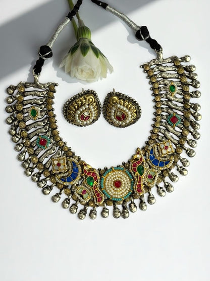 MULTI MOTIF MISHKA GERMAN SILVER JEWELLERY SET