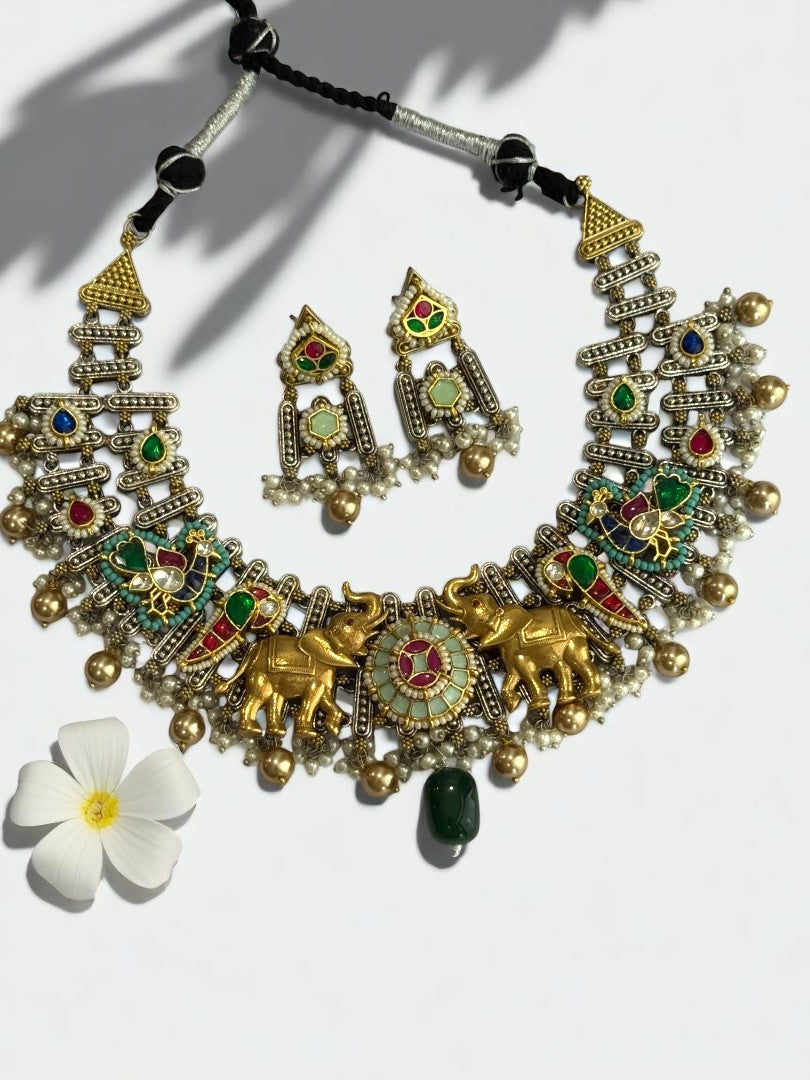 SEA GREEN MAHI GERMAN SILVER JEWELLERY SET