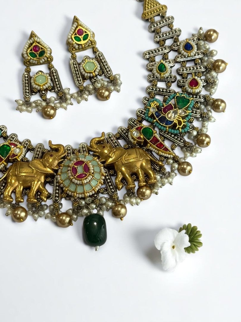 SEA GREEN MAHI GERMAN SILVER JEWELLERY SET