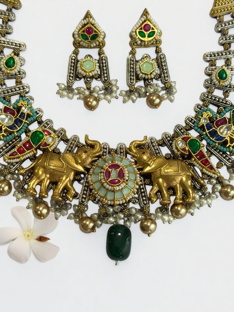 SEA GREEN MAHI GERMAN SILVER JEWELLERY SET