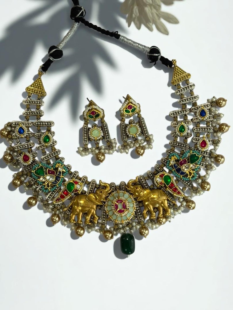 SEA GREEN MAHI GERMAN SILVER JEWELLERY SET