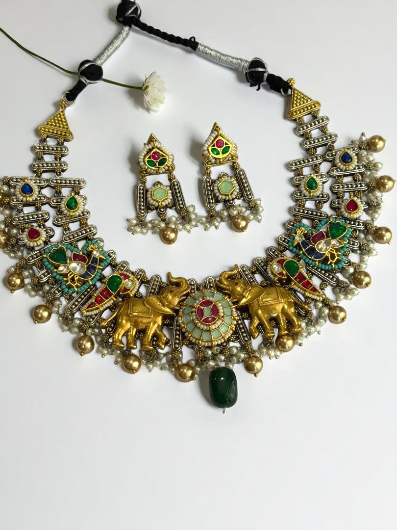 SEA GREEN MAHI GERMAN SILVER JEWELLERY SET