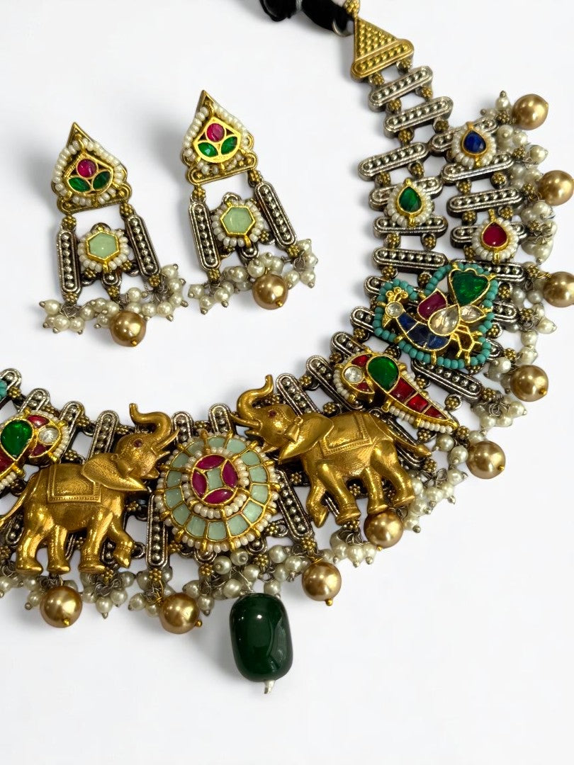 SEA GREEN MAHI GERMAN SILVER JEWELLERY SET