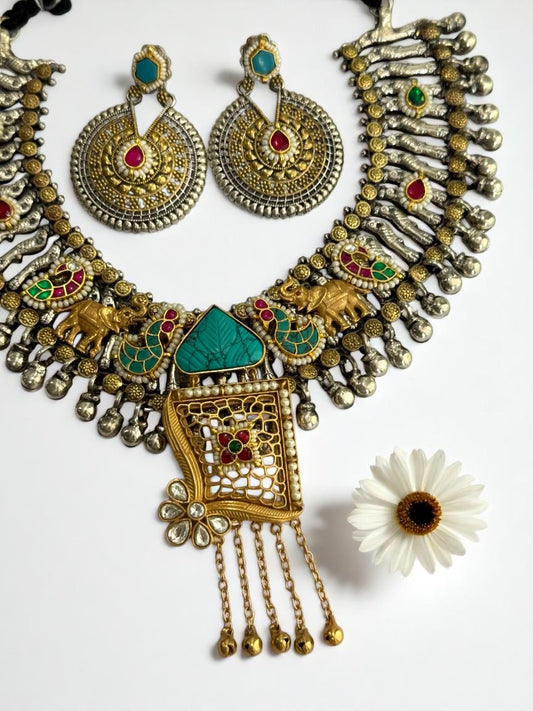 SEA BLUE NITYA GERMAN SILVER JEWELLERY SET