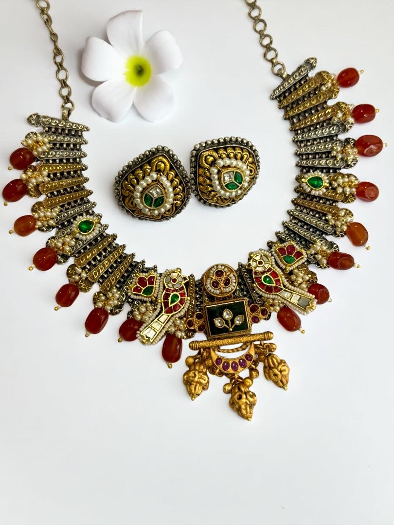ORANGE NIKITA GERMAN SILVER JEWELLERY SET