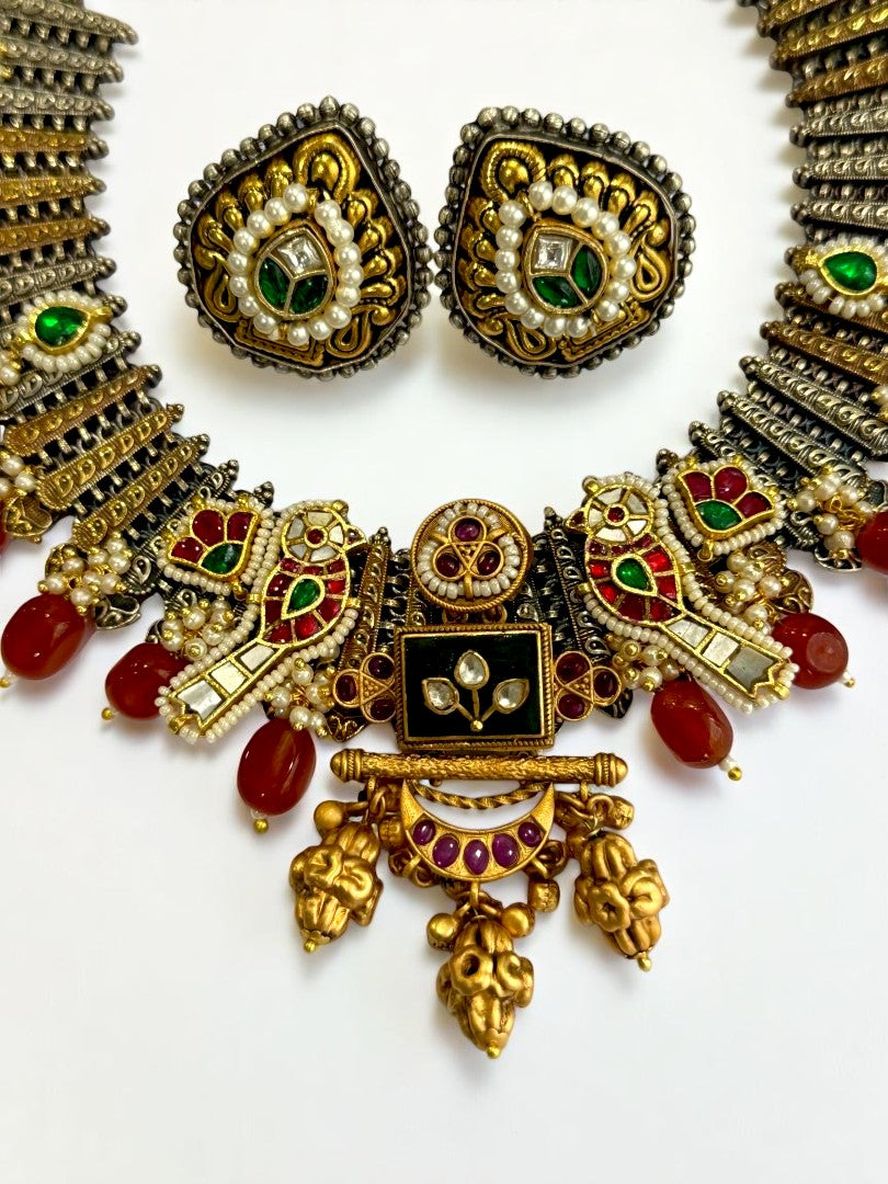 ORANGE NIKITA GERMAN SILVER JEWELLERY SET