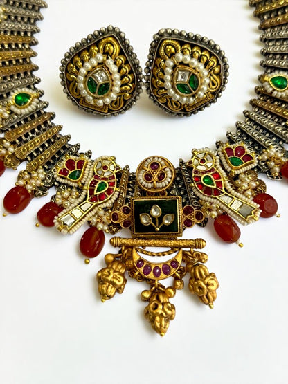 ORANGE NIKITA GERMAN SILVER JEWELLERY SET