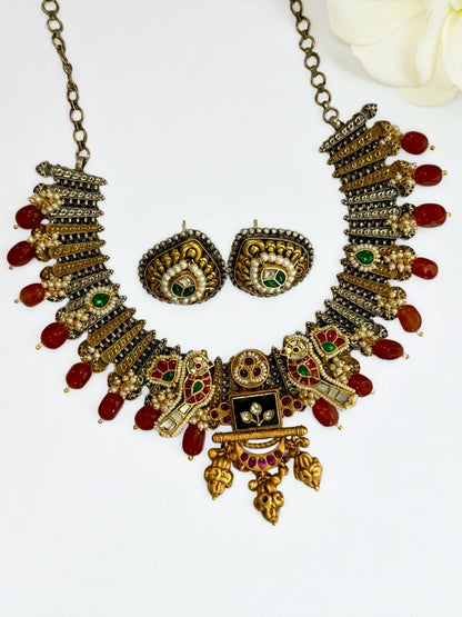 ORANGE NIKITA GERMAN SILVER JEWELLERY SET