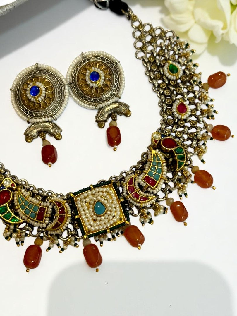 MULTI MRINIL GERMAN SILVER JEWELLERY SET