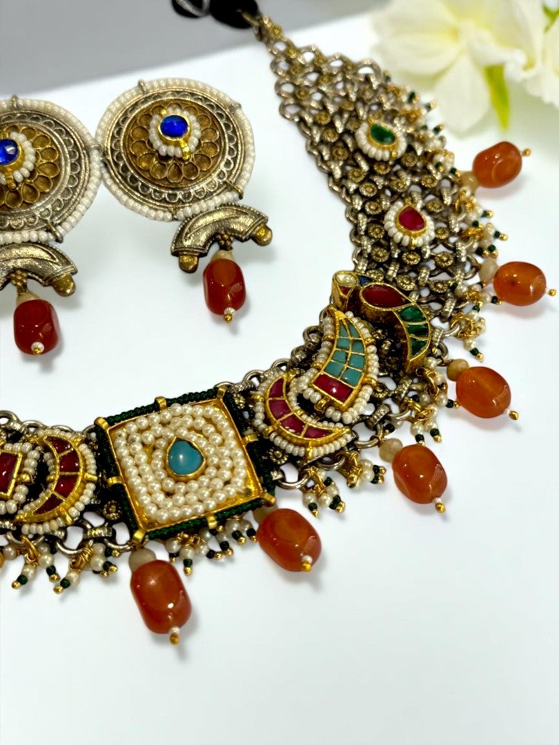 MULTI MRINIL GERMAN SILVER JEWELLERY SET
