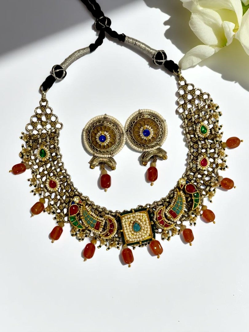 MULTI MRINIL GERMAN SILVER JEWELLERY SET