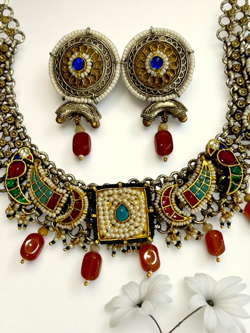 MULTI MRINIL GERMAN SILVER JEWELLERY SET